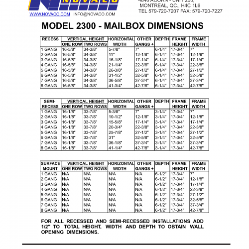 Model 2300 – Dimensions